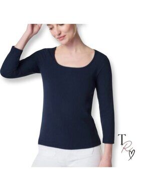 SPANX NWT Ribbed Long Sleeve Top Tee in Midnight Navy Size Medium Minimalist
